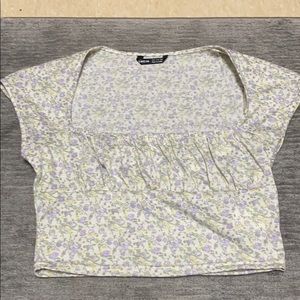 purple and yellow flower crop top